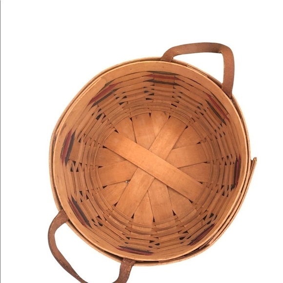 VTG Longaberger Round Weave Basket Natural Wood Leather Handles 1994 Cloth Liner - Picture 4 of 9